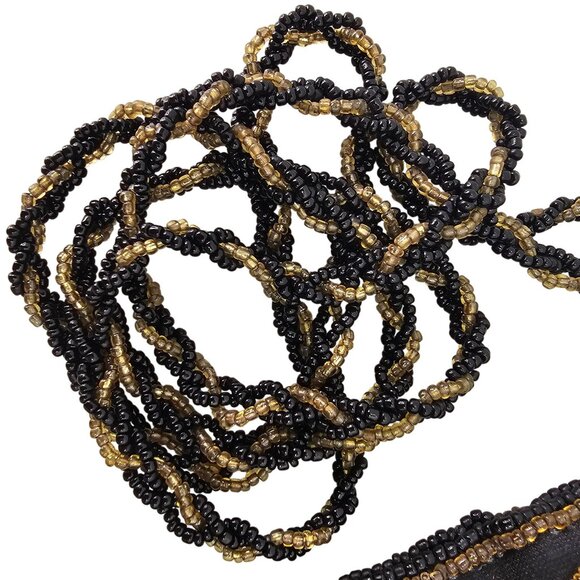 80s Jessica McClintock Fringe Beaded X-Body Bag Multicolor on Brown Zip Close - Picture 3 of 10